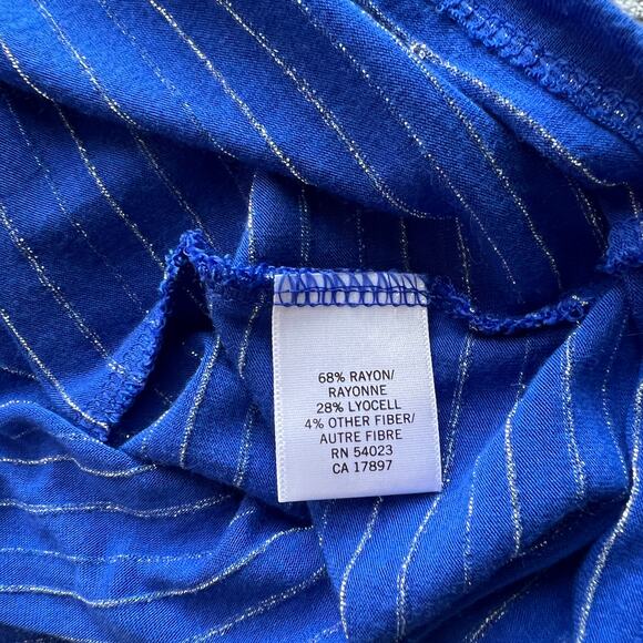 Banana Republic Blue and Siliver Stripe Short Sleeve Blouse Small - Picture 7 of 9